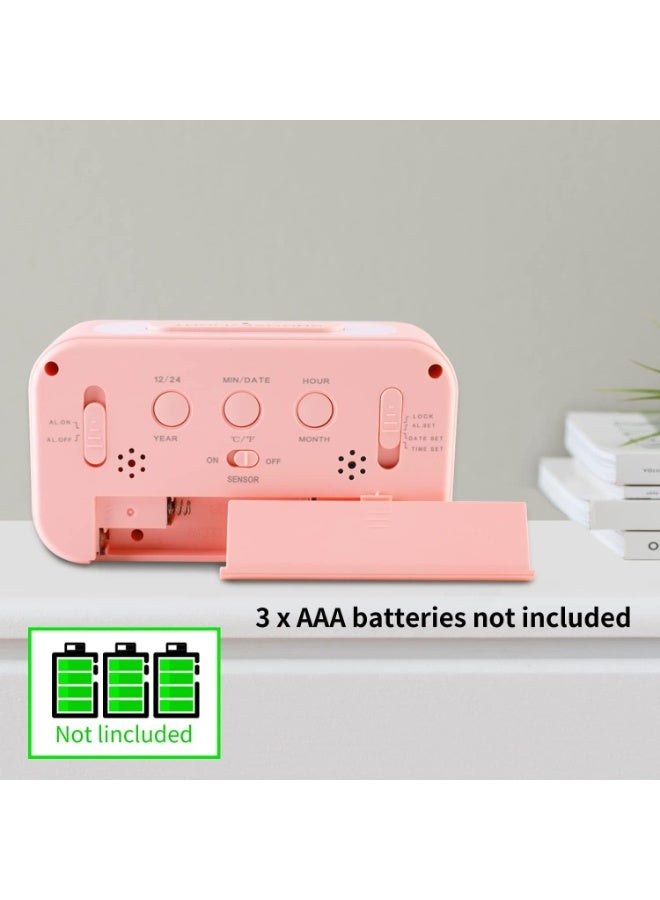 A small pink LCD electronic clock that displays the time, date, indoor temperature (-9.9 to 50 degrees Celsius), alarm with a 5-minute "snooze", supports 12/24 hours, ideal for the office, bedroom or kitchen with a stylish and simple design. - Image 5